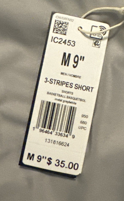 Adidas Men’s 3 Stripes 9” Basketball Shorts - Gray - Medium  NWT