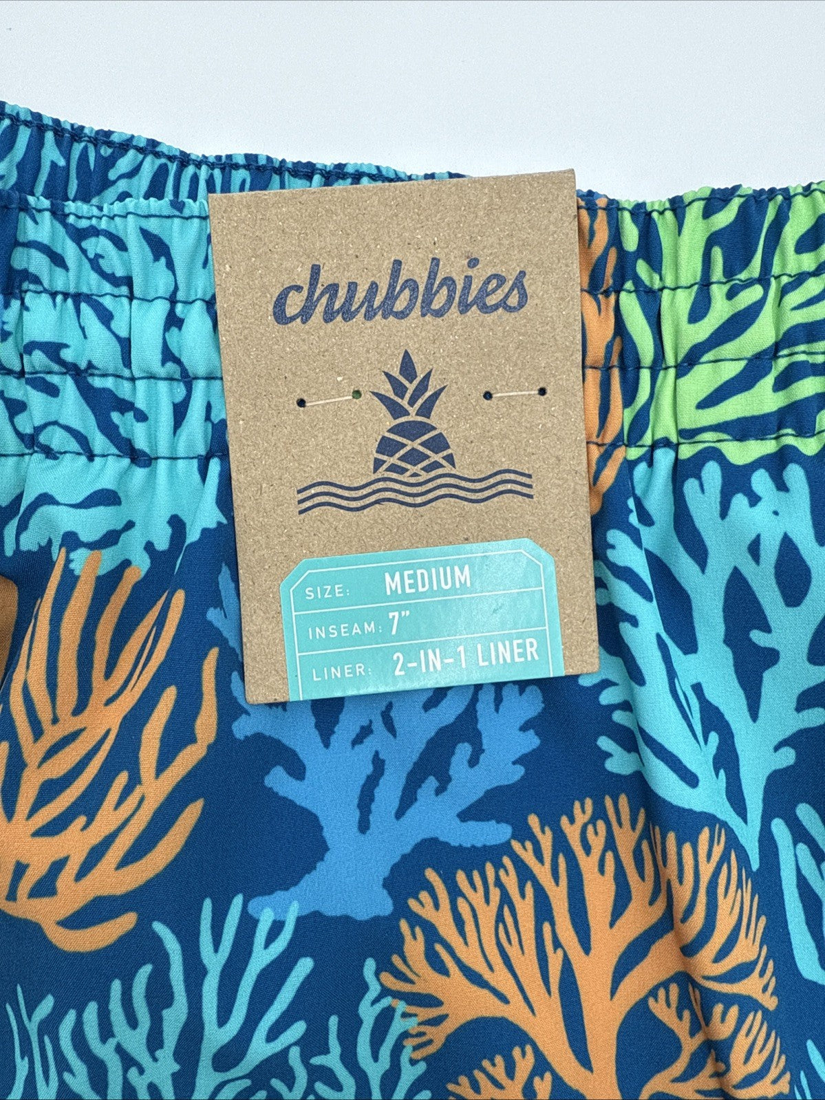 $80 Chubbies Men’s The Coral Quarrels 7” Swim Trunk Liner Shorts-Aqua - Medium