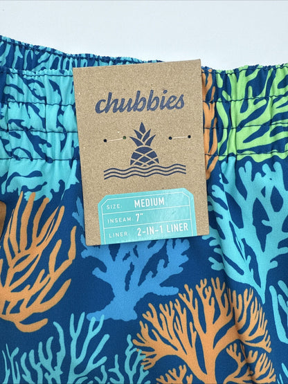 $80 Chubbies Men’s The Coral Quarrels 7” Swim Trunk Liner Shorts-Aqua - Medium