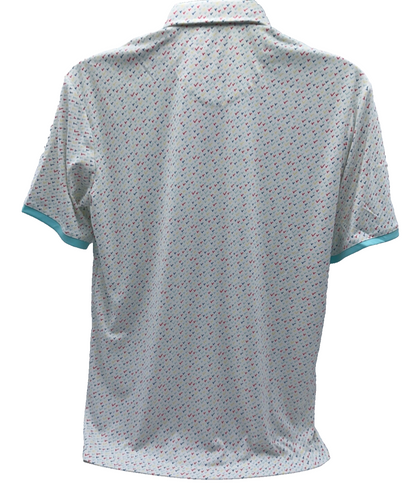 $68 Swannies Golf Men’s Ashton Polo Shirt - White/Aqua - Medium - New With Tags