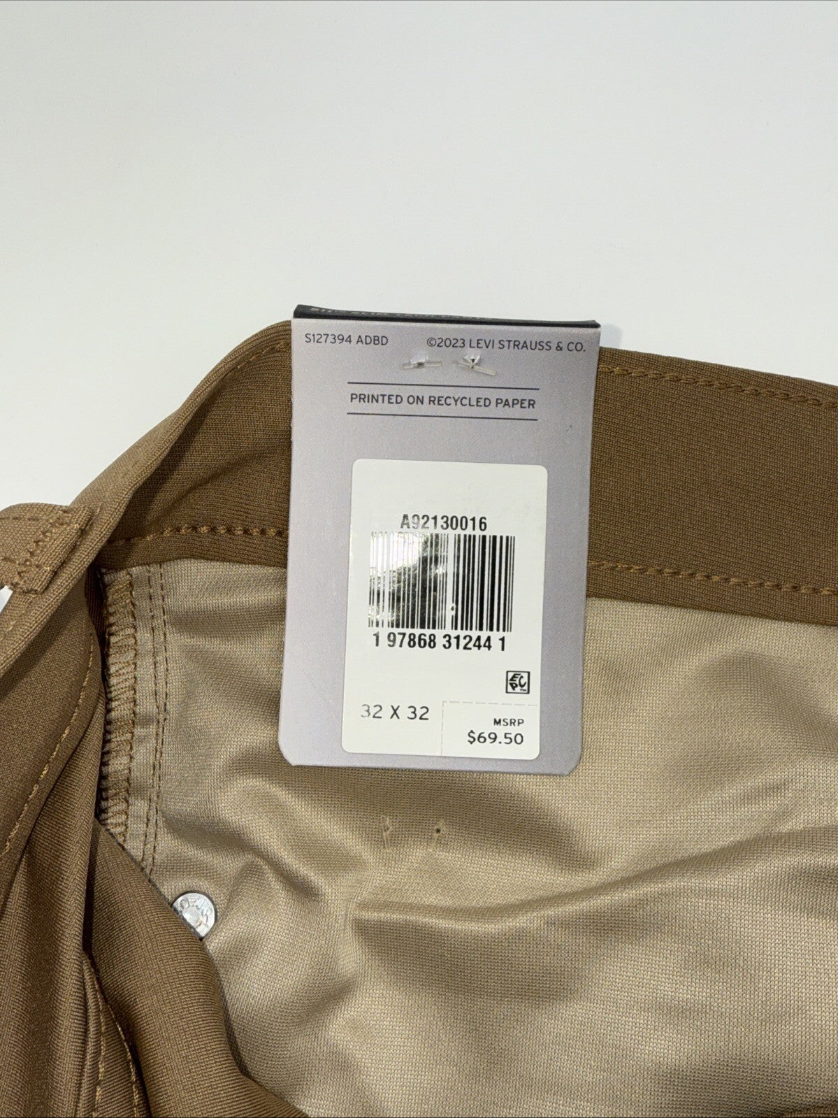 $70 Levi's Men's 511 Slim Tech Pants Stretch A92130010- Tan - 32W 32L - New Tag