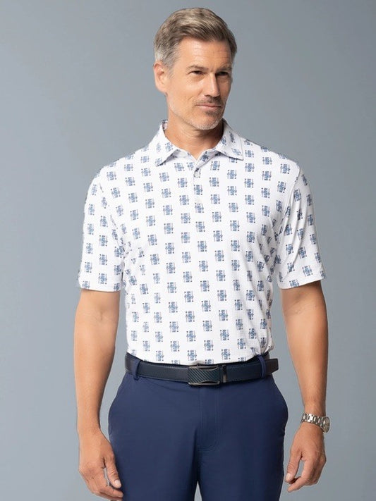$100 IBKUL Men’s Short Sleeve Polo King Of Shapes Shirt-White/Blue- Small -New