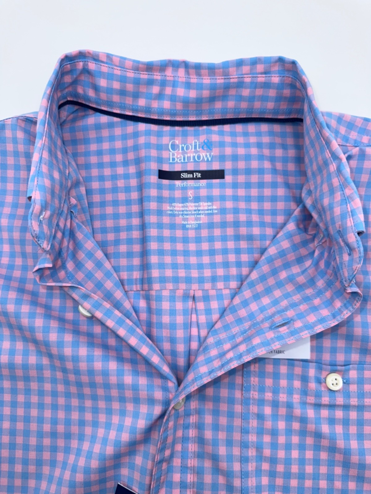 $50 Croft And Borrow Men’s Button Up Long Sleeve Shirt - Blue/Pink -Small-New