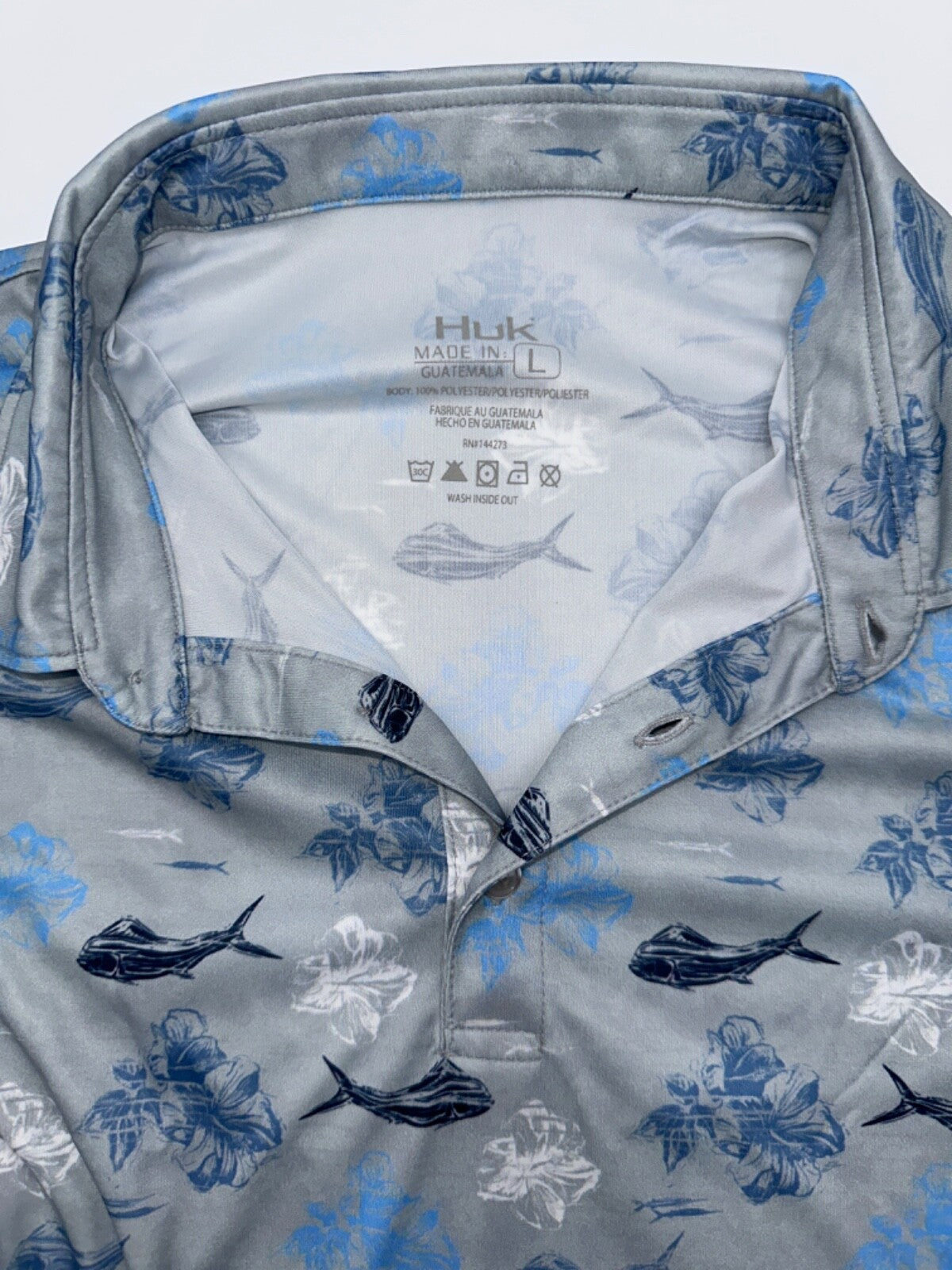$55 Huk Men's KC Pursuit Printed Polo Shirt - Marolina Blue - Large - New Tag