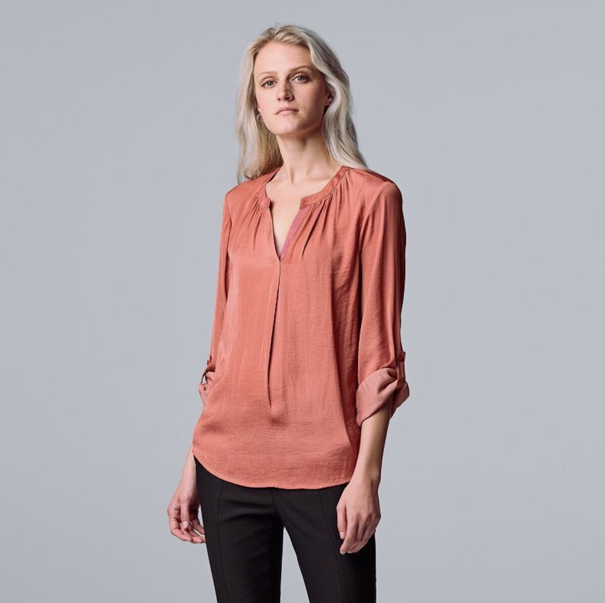 $48 Simply Vera Wang Women’s-Rolled Popover Top Shirt- Rose- Small-New Tag