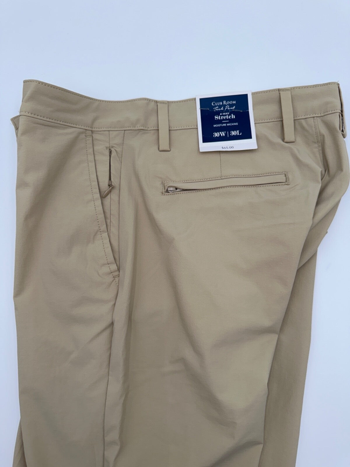 $65 Club Room Men’s 4-Way Stretch Tech Pants-Light Khaki- 30W x 30L - New