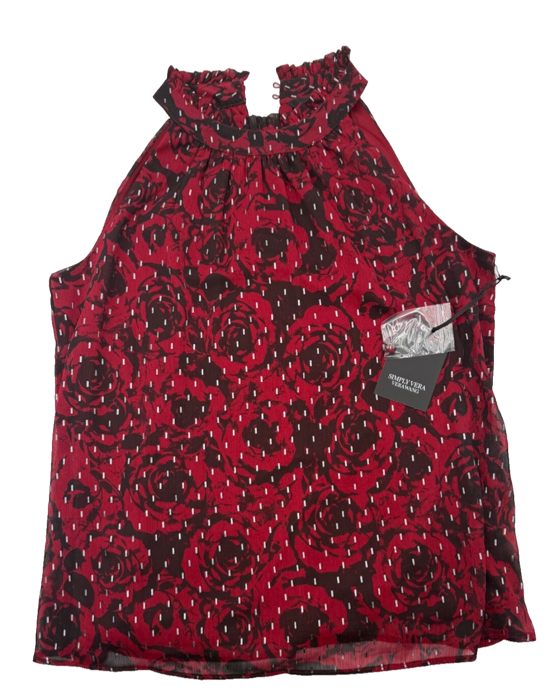 $48 Simply Vera Wang Women’s-Ruffle Trim Halter Top- Red Floral- Small-New Tag