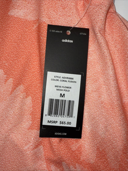 $65 Adidas Men's Flower Mesh Golf Polo Shirt -Coral Fusion Orange- Medium-New