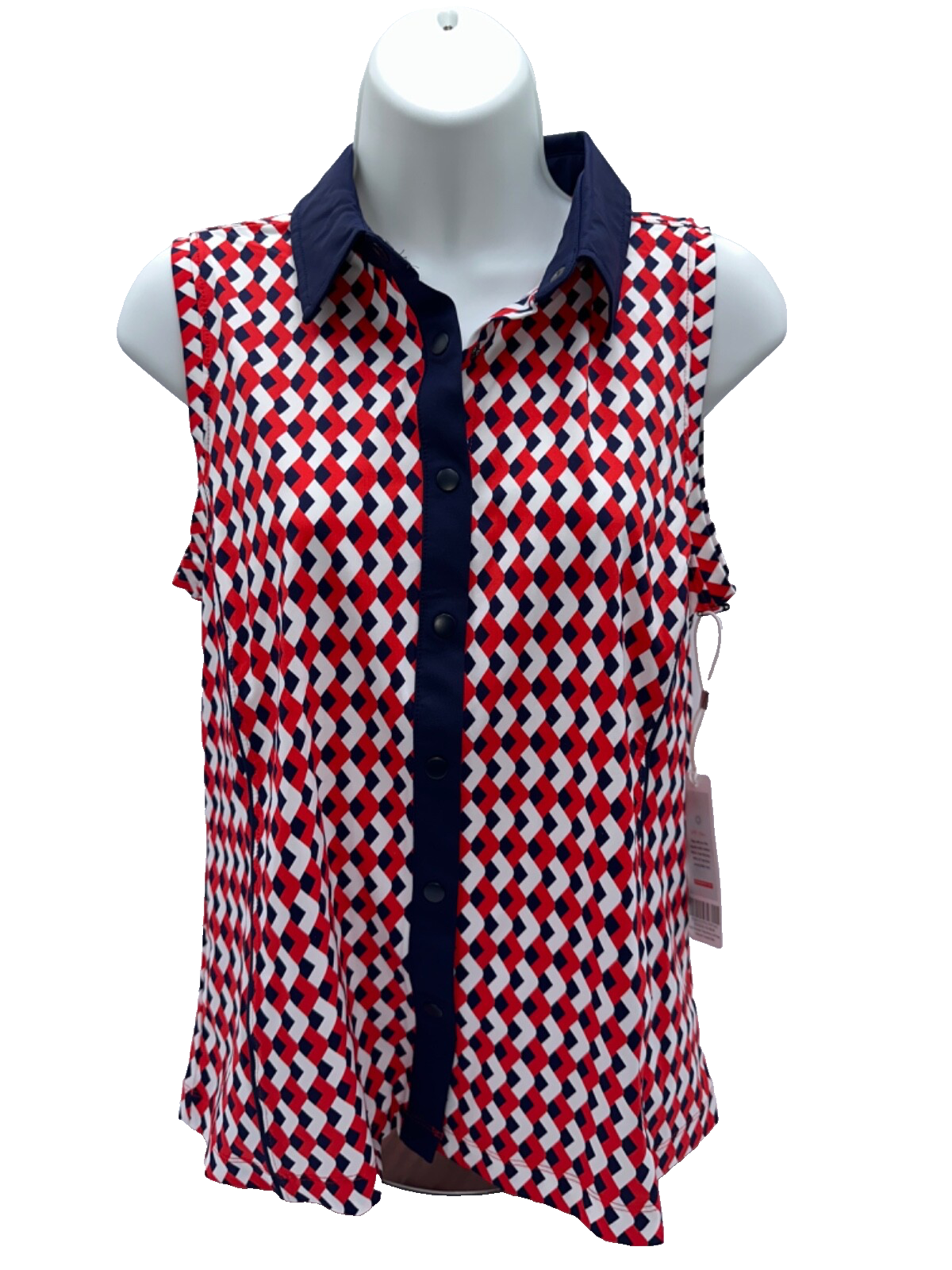 Kinona Woman’s Dew Sweeper Sleeveless Golf Top - Chevron Tomato Red - Medium-New
