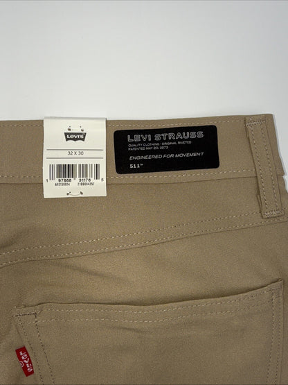 $70 Levi's Men's 511 Slim Tech Pants Stretch A92130010- Beige- 32W 30L - New Tag