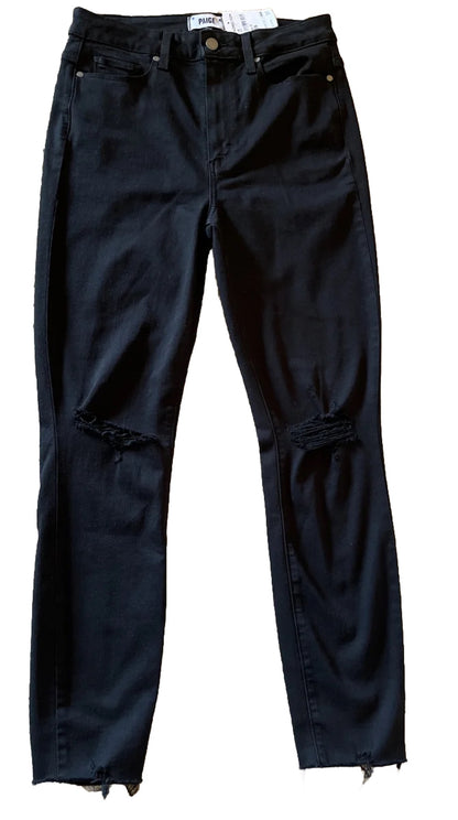 PAIGE Women’s Margot Ankle Denim Jeans  On Purpose Knee Holes-Black- 30W- New