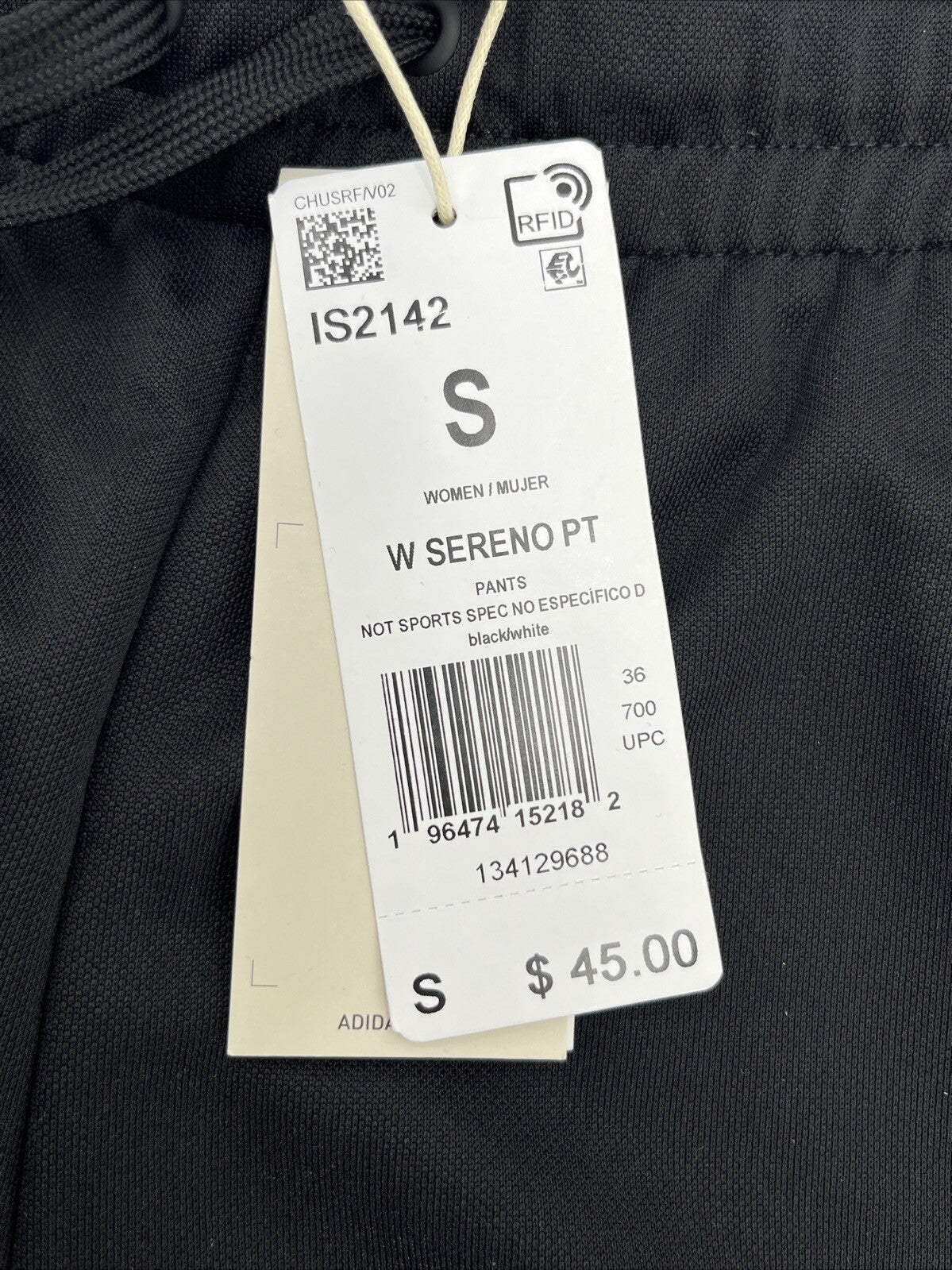 Adidas Women’s Sereno Sweatpants Joggers IS2142- Black/White-Small-New Tags