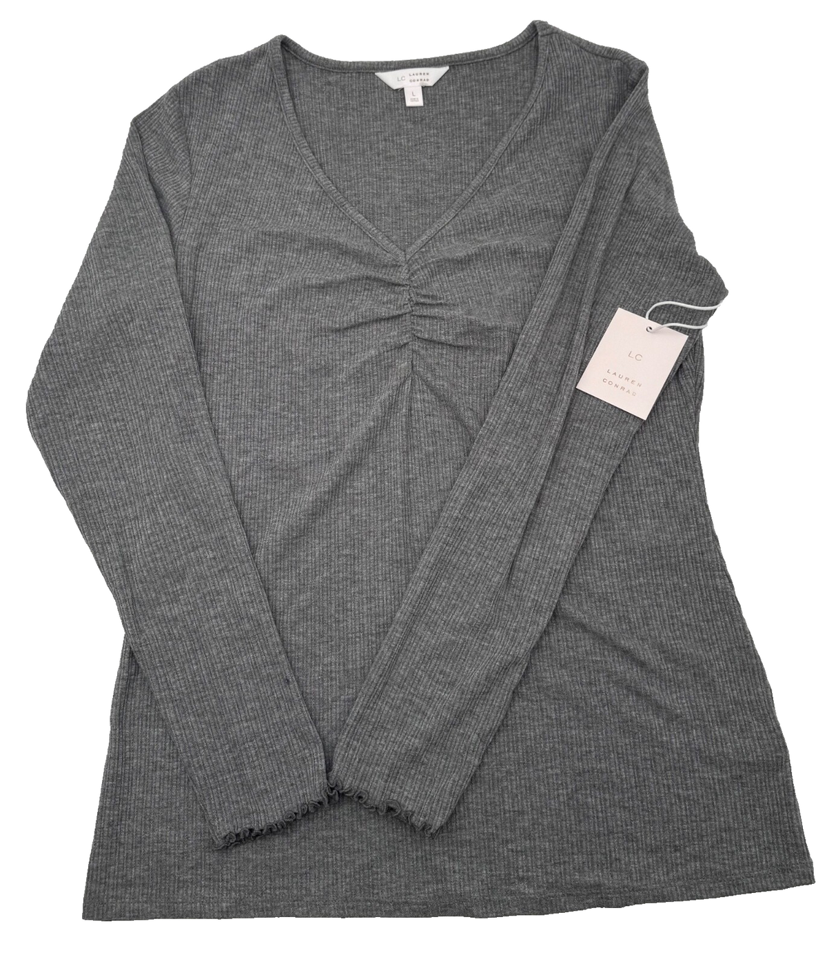 LC Lauren Conrad Women’s- Cozy Longsleeve Shirt- Grey- Large-New Tag