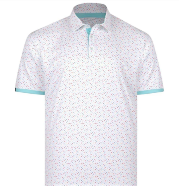 $68 Swannies Golf Men’s Ashton Polo Shirt - White/Aqua - Medium - New With Tags
