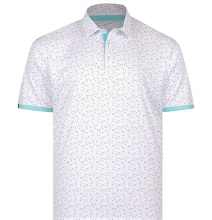 $68 Swannies Golf Men’s Ashton Polo Shirt - White/Aqua - Medium - New With Tags