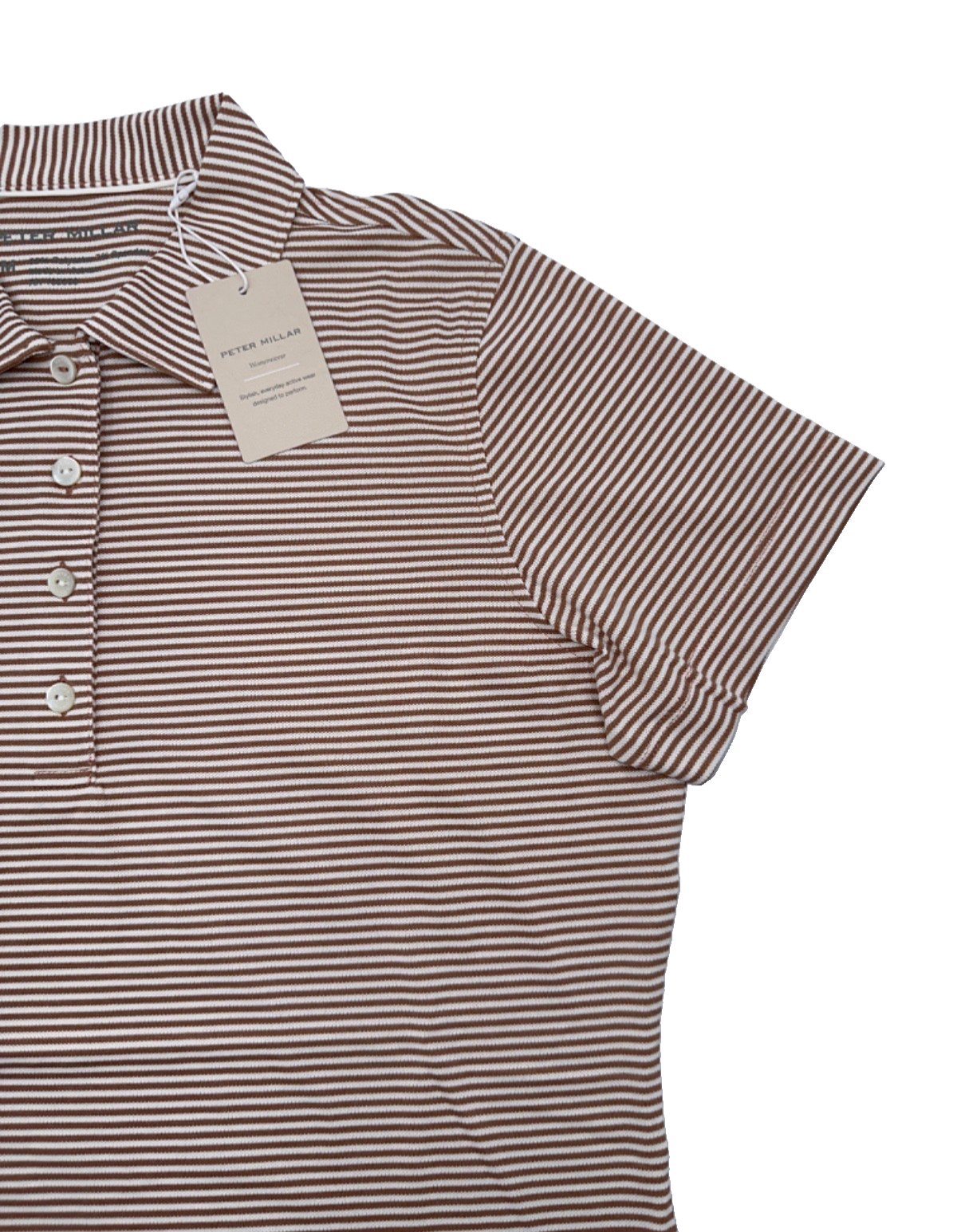 $110 Peter Millar Women's Sport Mesh Polo Shirt - Camel/Ivory - Medium - New Tag