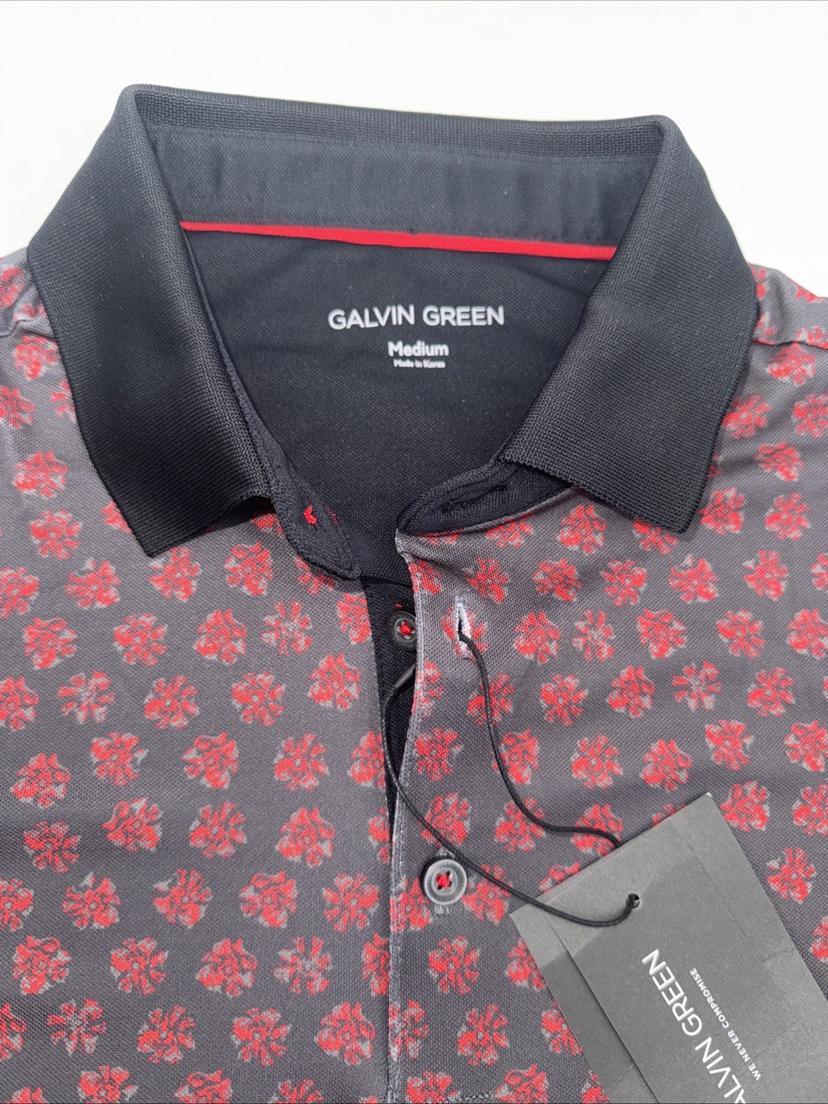 $100 Galvin Green Men’s Forged Iron Golf Shirt Murphy Polo- Grey/Red-Medium-New