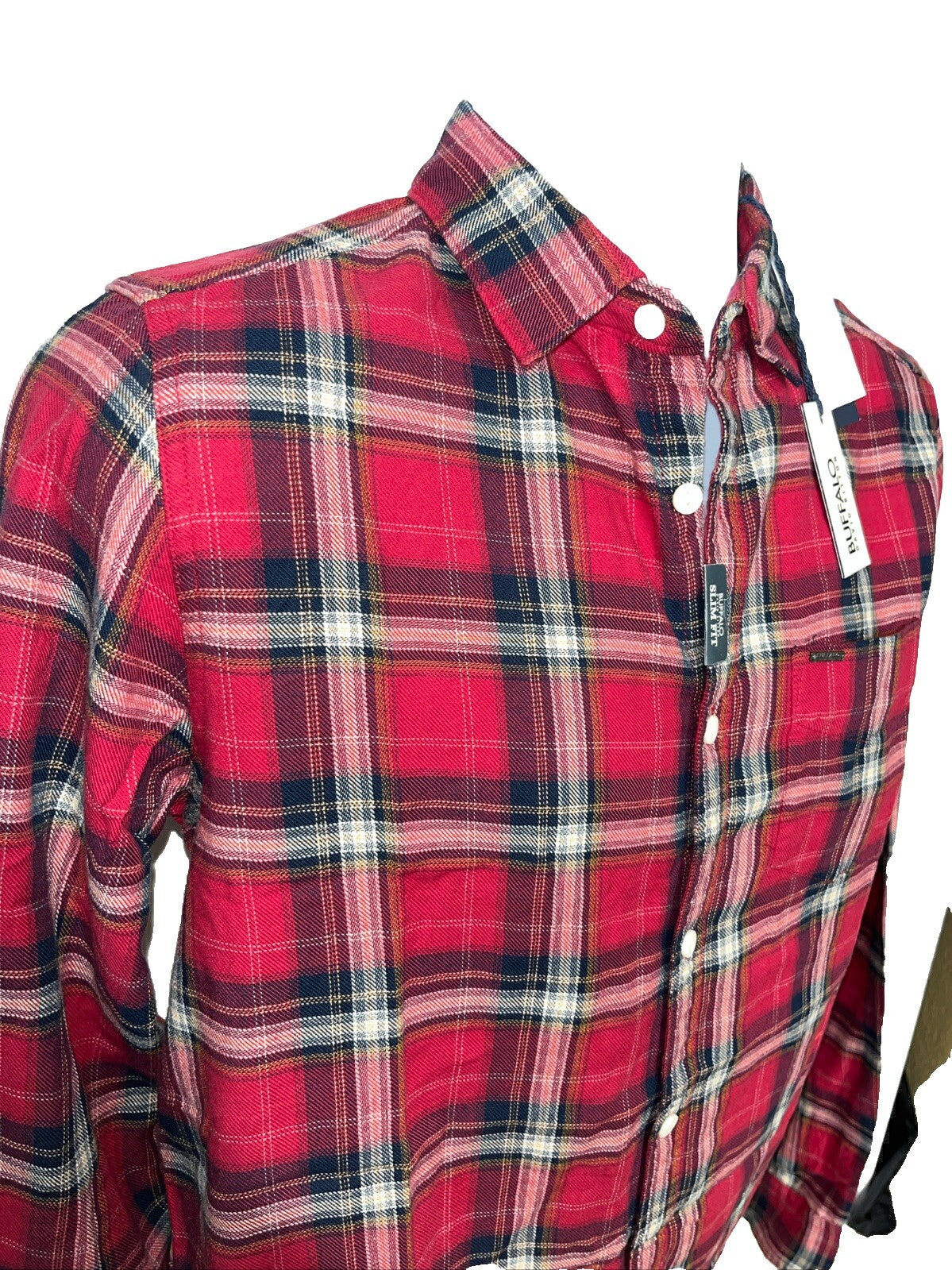 $79 Buffalo David Bitton Men’s Satwil Plaid Long Sleeve Shirt- Cranberry-Small