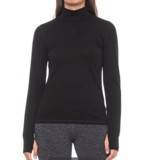 $95 Wicked Wool Women’s Merino Long Sleeve Mock Neck Pullover Top- Black- XLarge