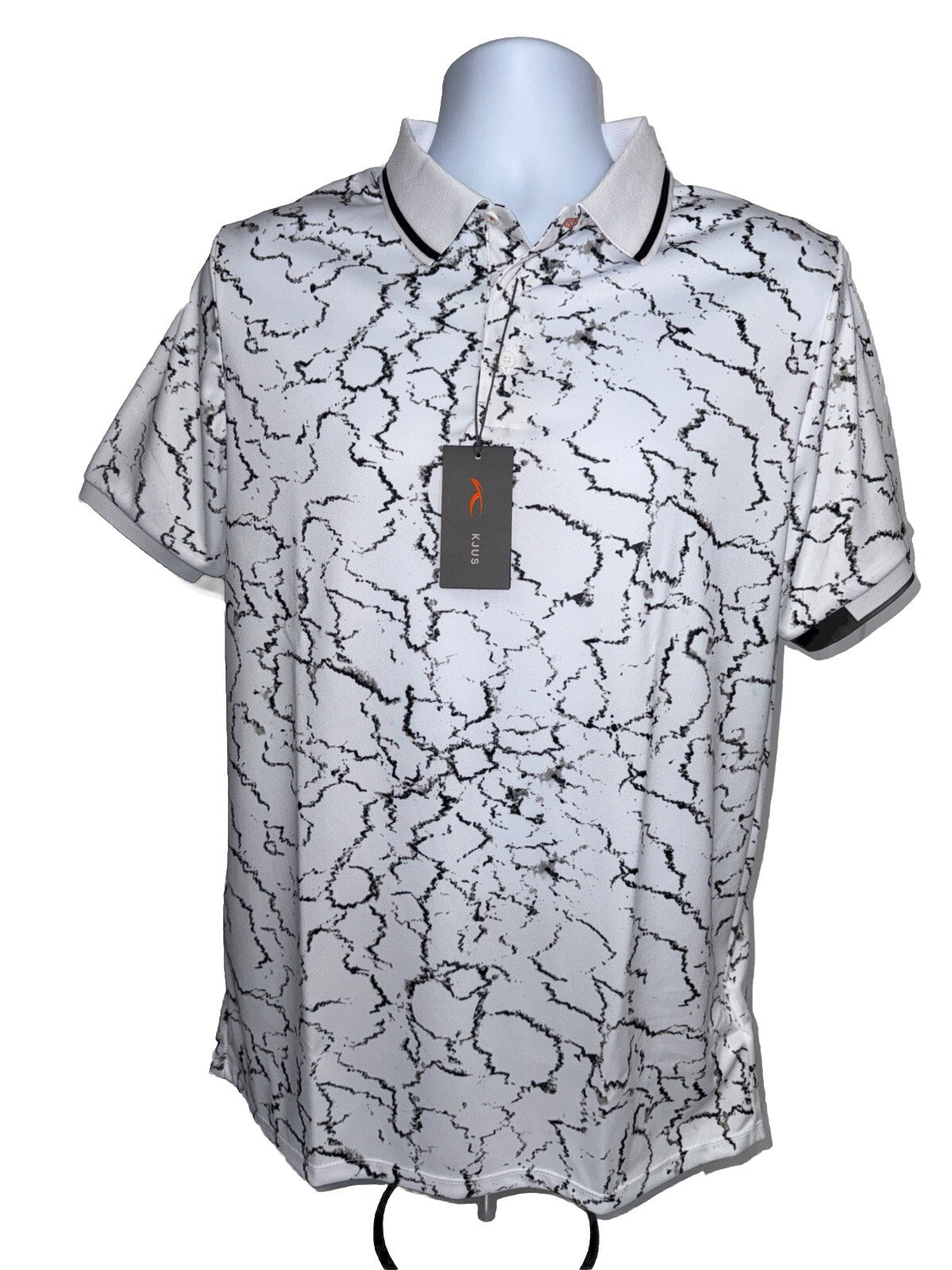 $104 KJUS Men’s Spot Printed Polo Shirt - White/ Black -Medium- New Tag