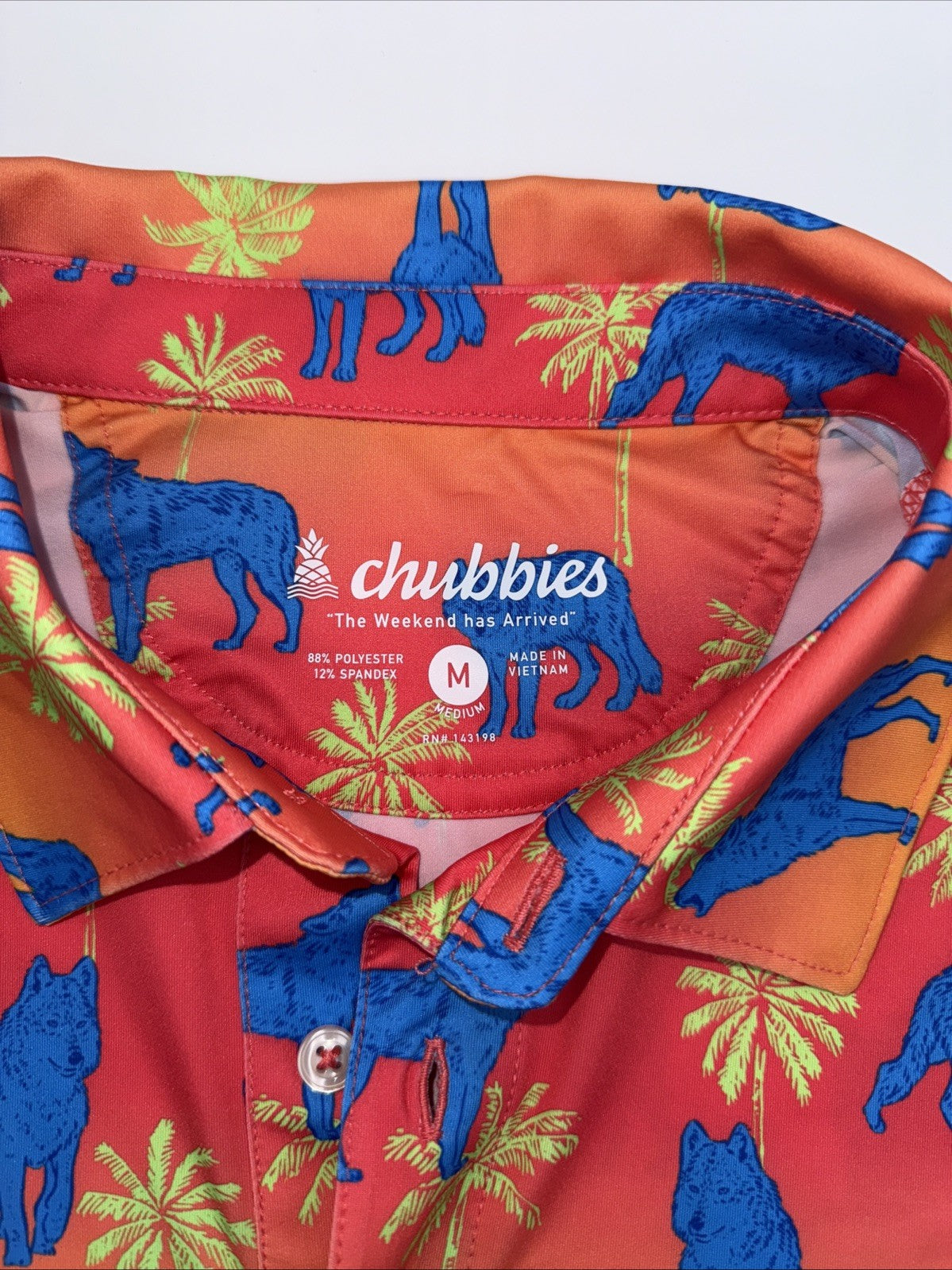 Chubbies Men's The Howler Moon Performance Polo Shirt-Orange Multi-Medium-New