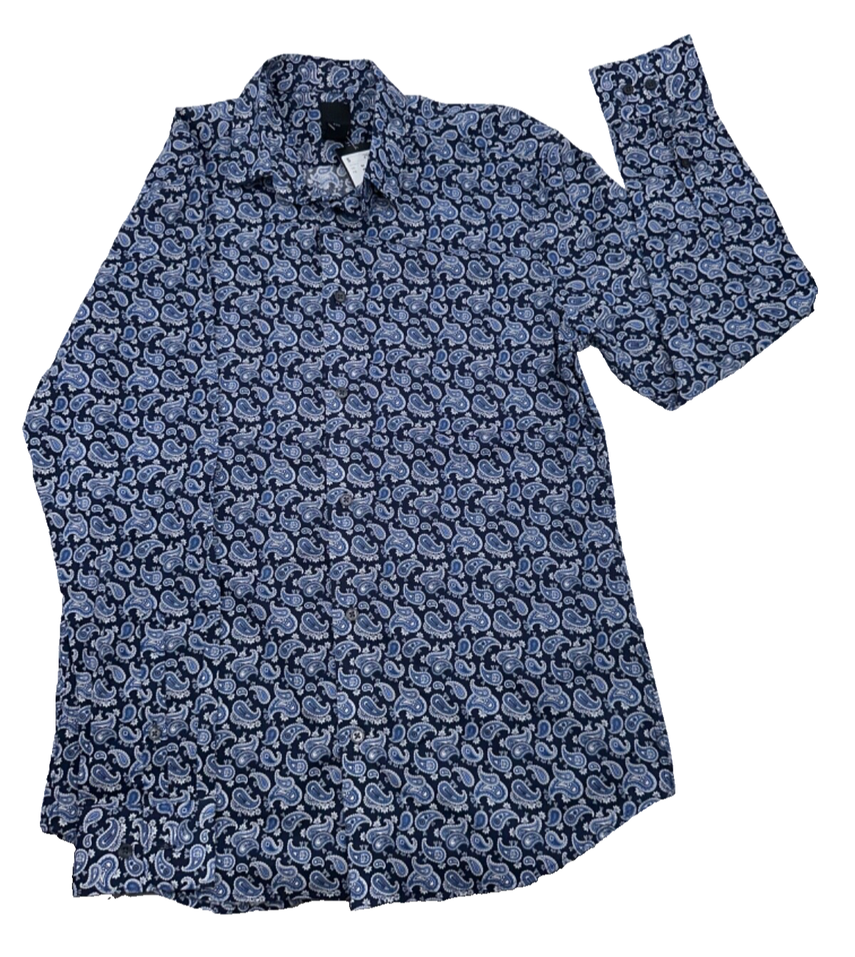 H&M Men's Regular Fit Paisley Patterned Long Sleeve- Dark Blue - Medium- New Tag