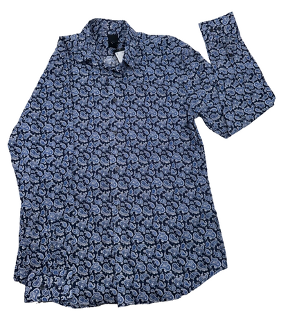 H&M Men's Regular Fit Paisley Patterned Long Sleeve- Dark Blue - Medium- New Tag