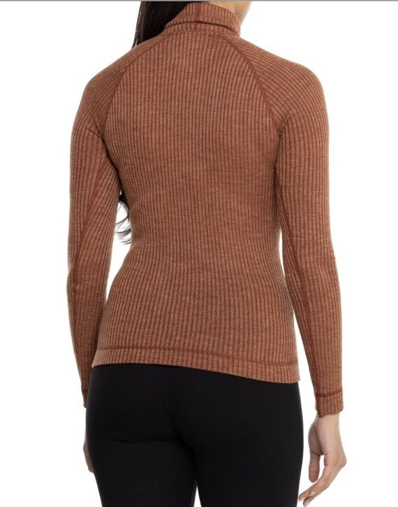 $120 Smartwool Women’s Merino Rib Turtleneck Shirt-Pecan Brown Heather-XSmall