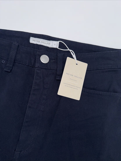 $150 Peter Millar Women's Karlie Stretch Sateen High Rise Pant-Navy-Size: 6 -NEW
