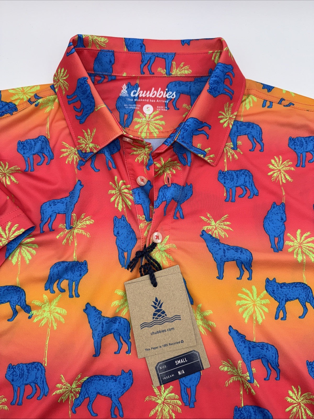 $60 Chubbies Men's The Howler Moon Performance Polo Shirt-Orange Multi-Small-New