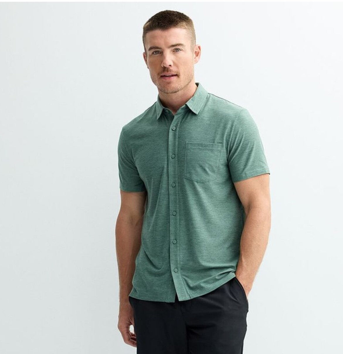 $30 FLX Men’s-Luxury Soft Button-Down Shirt-Green-Small-New Tag