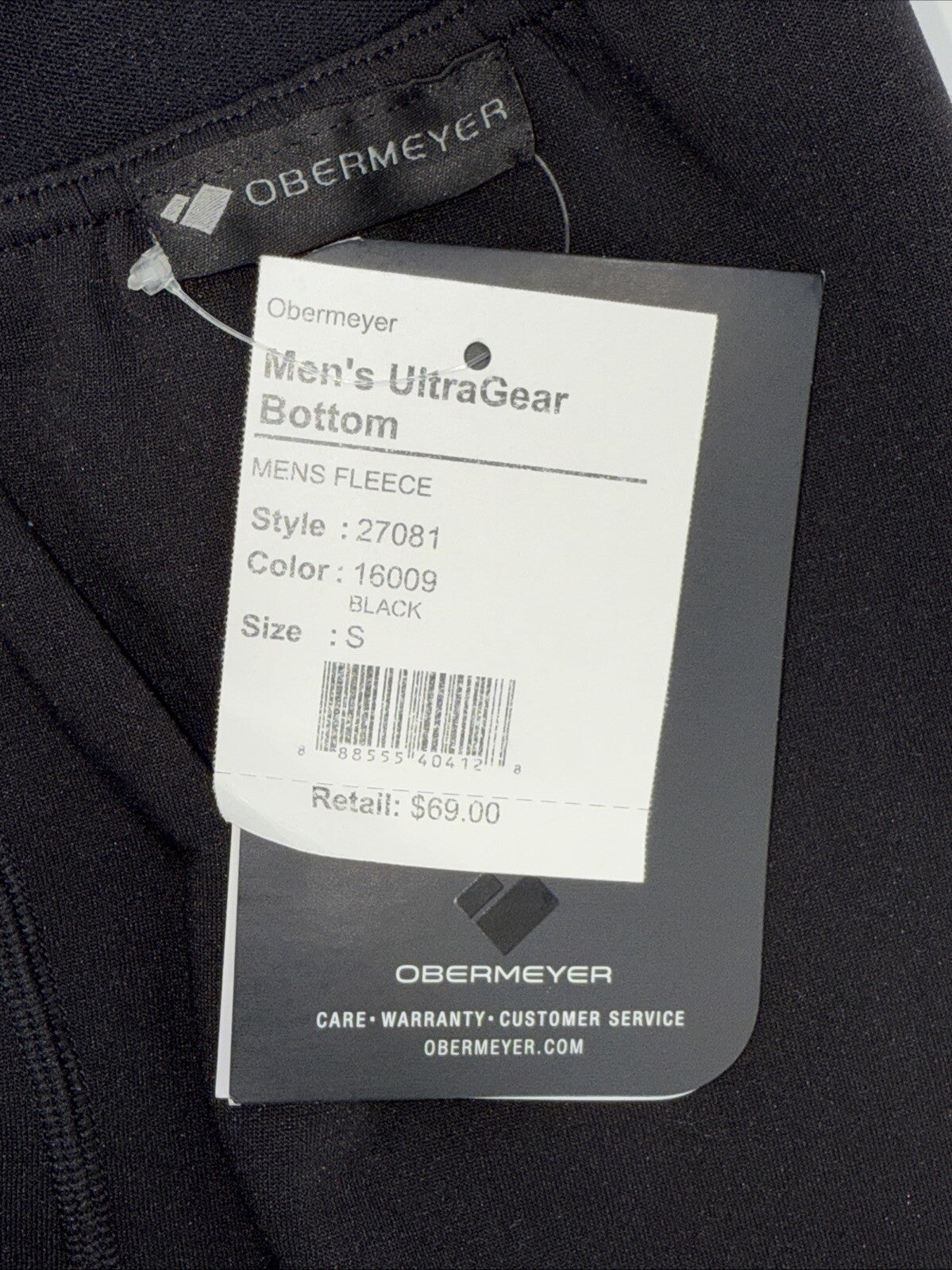 Obermeyer Men's Thermal Fleece Base Layer Bottoms 150 Ultrastretch-Black-Small