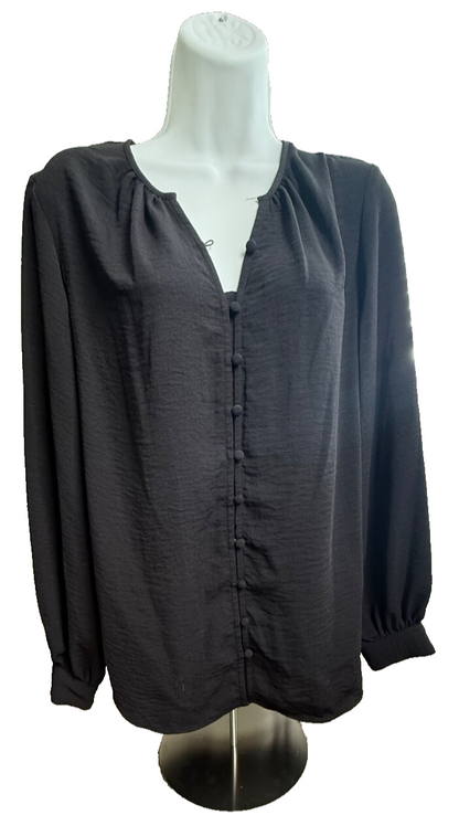 Nine West Women’s- V-Neck Button Down Shirt -Black- Small-New Tag