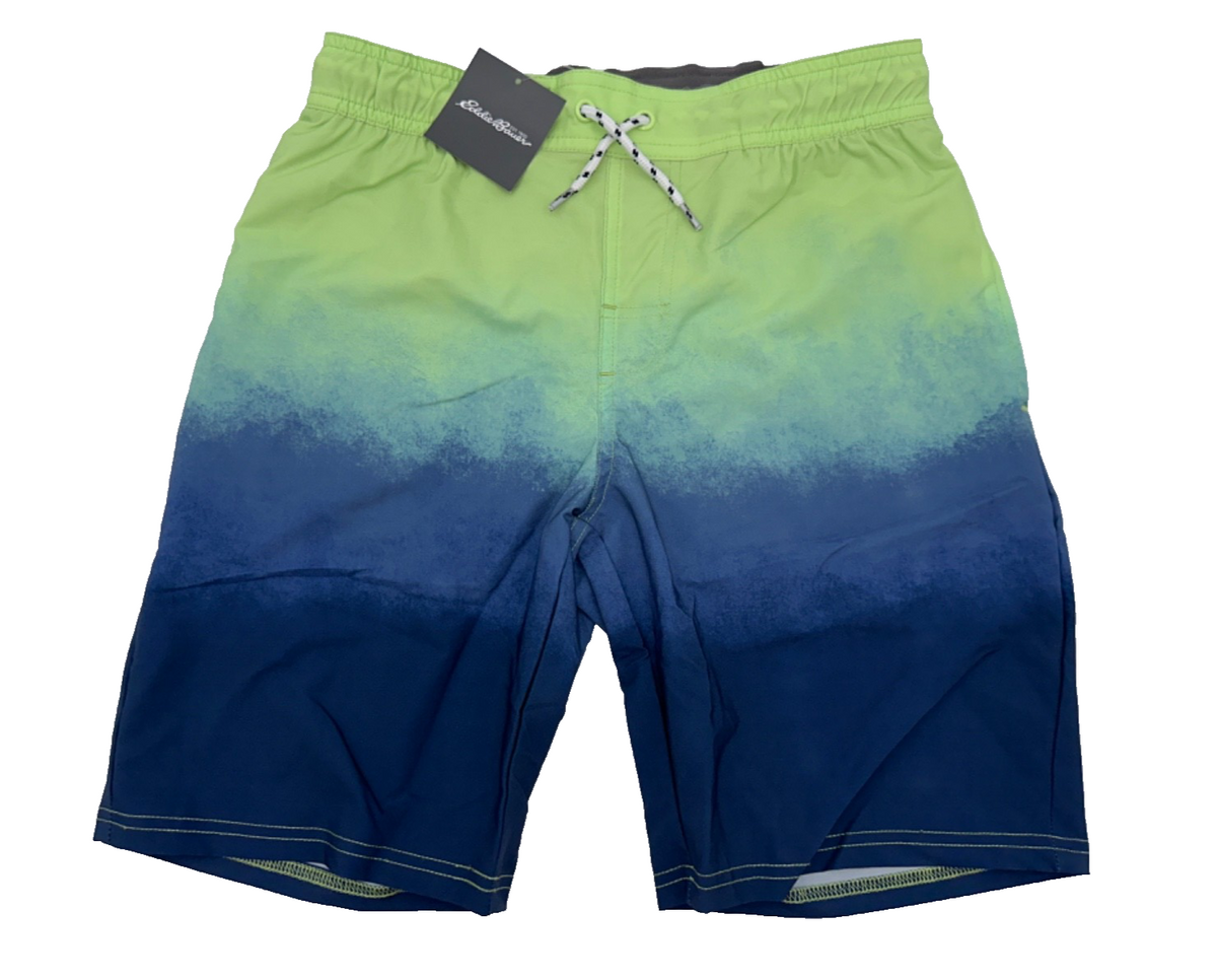 $45 Eddie Bauer Boys Sea Spray Magic Print Swim Shorts - Green Tea - Large -New