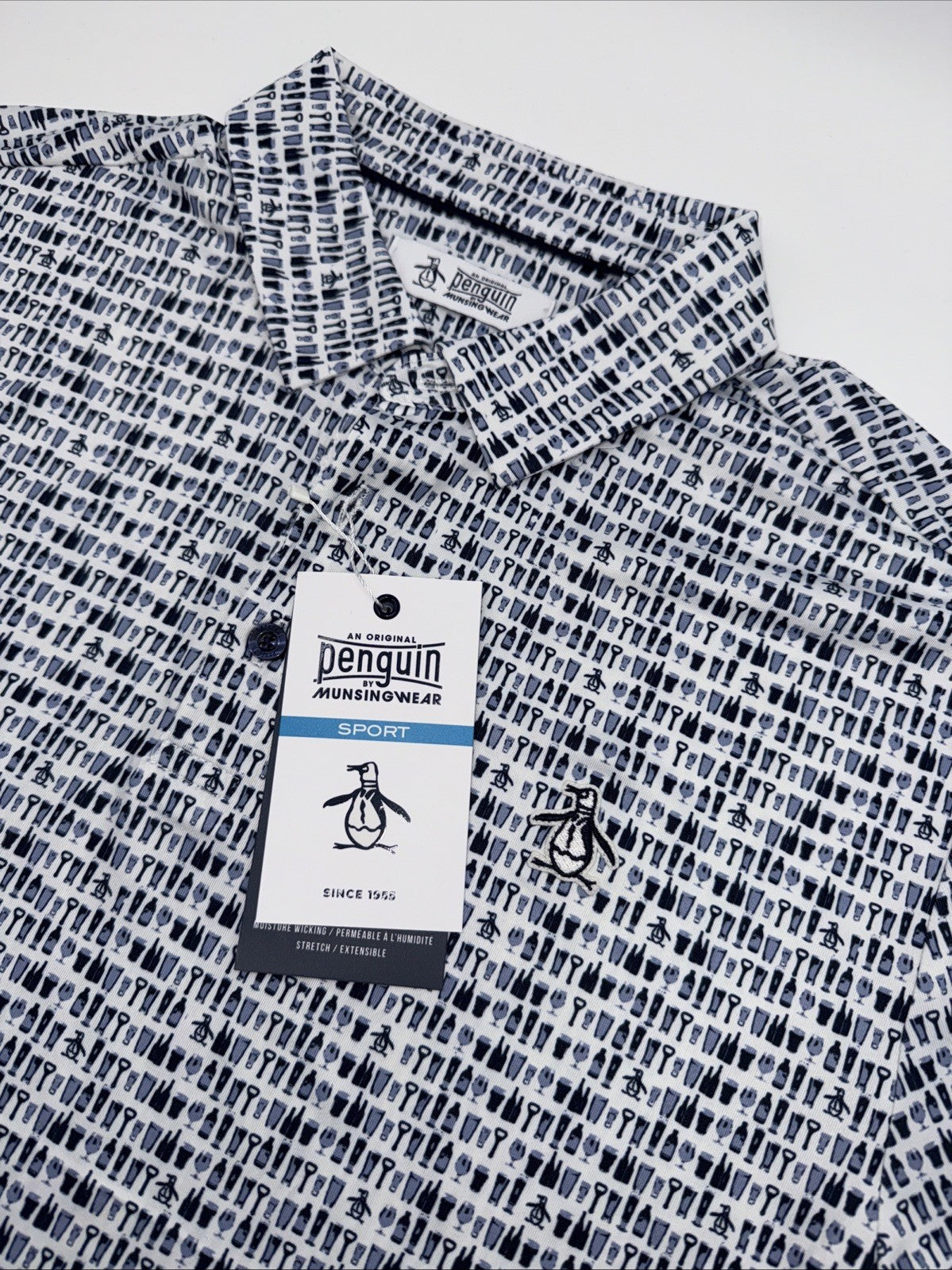 $90 Original Penguin Men’s Have A Beer Print Golf Polo/Shirt-Black Iris-Large