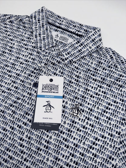 $90 Original Penguin Men’s Have A Beer Print Golf Polo/Shirt-Black Iris-Large
