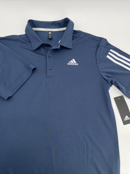 $65 Adidas Men’s Polo Shirt 3 Stripe Regular Fit Performance Golf-Navy-Small-New