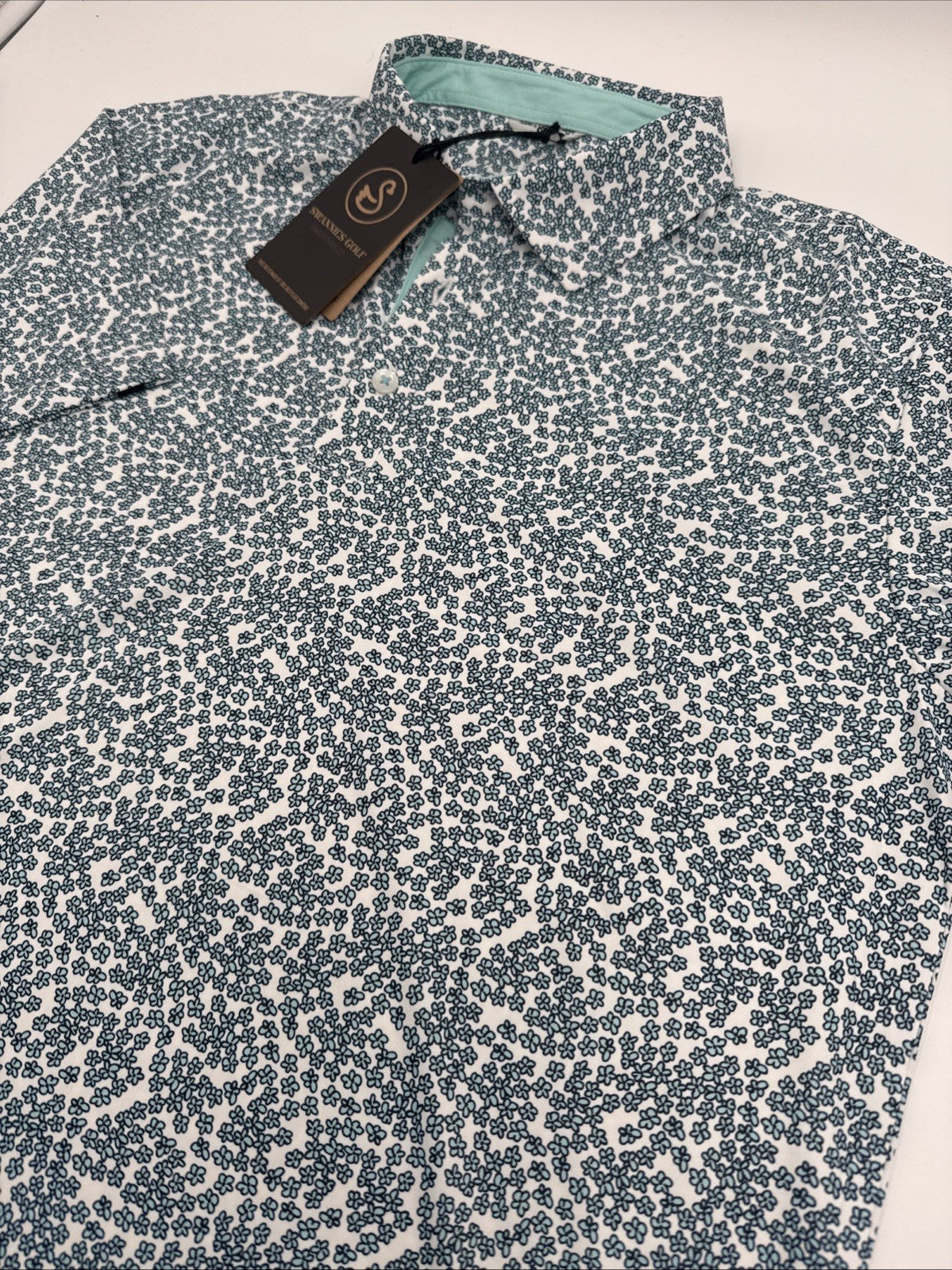 $65 Swannies Men’s Golf Preston Polo Shirt- Aqua/White - Medium - New Tags