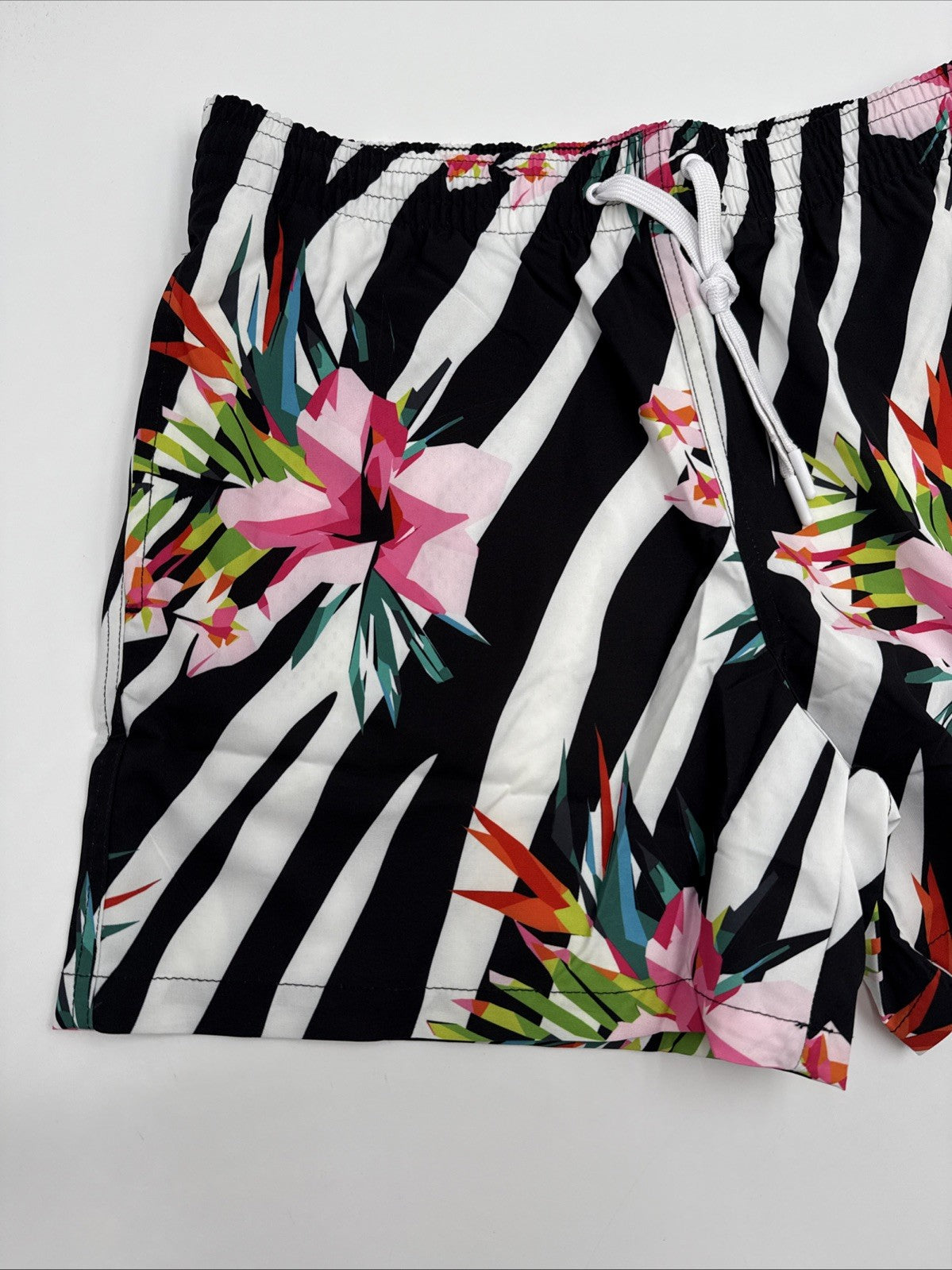 $65 Duvin Design Men's Zebra Floral Swim 4” Trunk Shorts - Multi -Medium-NEW