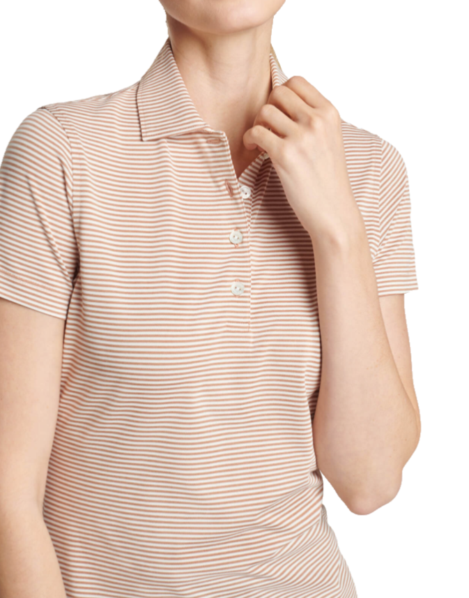 $110 Peter Millar Women's Sport Mesh Polo Shirt - Camel/Ivory - Large - New Tag