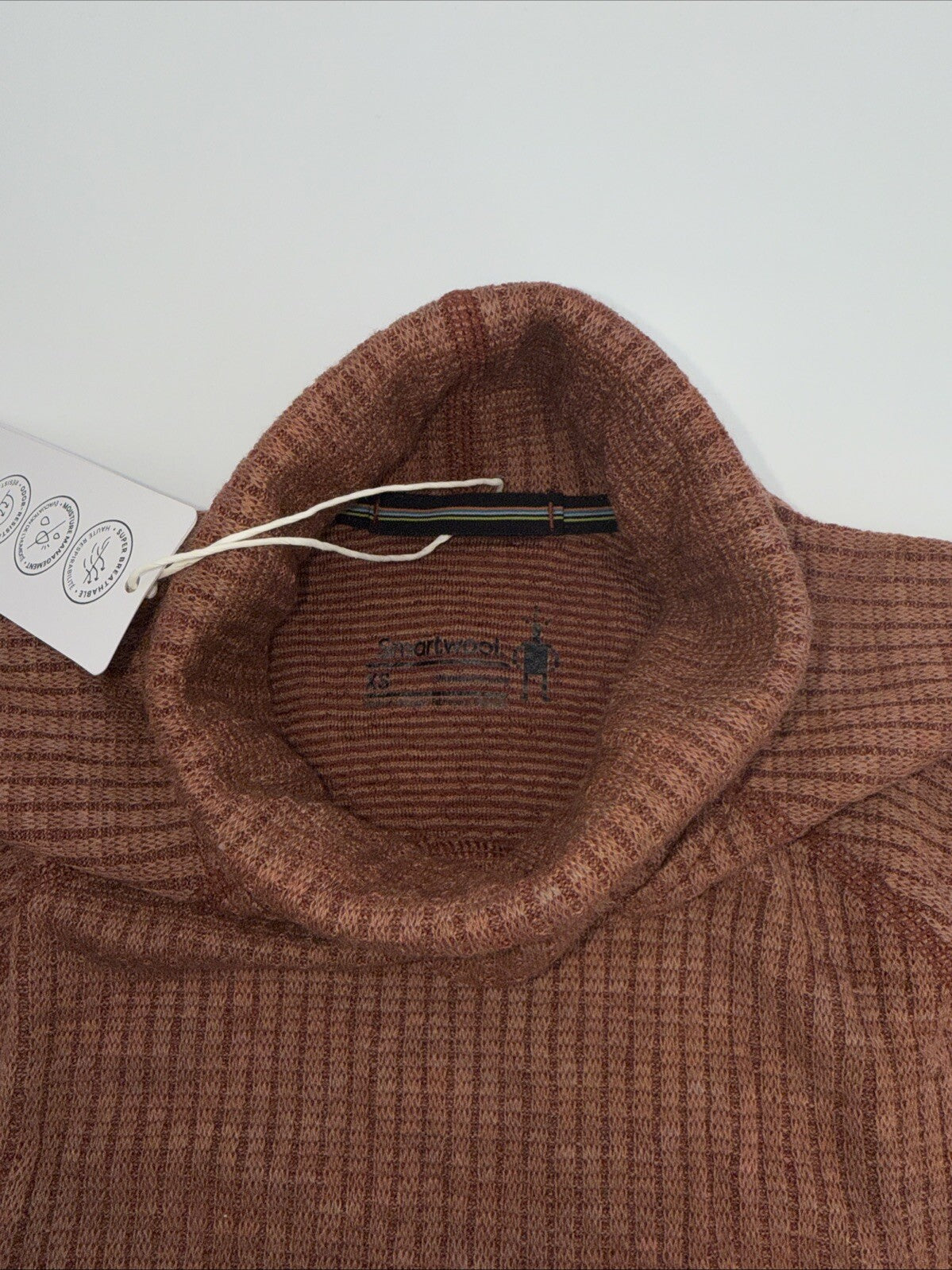 $120 Smartwool Women’s Merino Rib Turtleneck Shirt-Pecan Brown Heather-XSmall