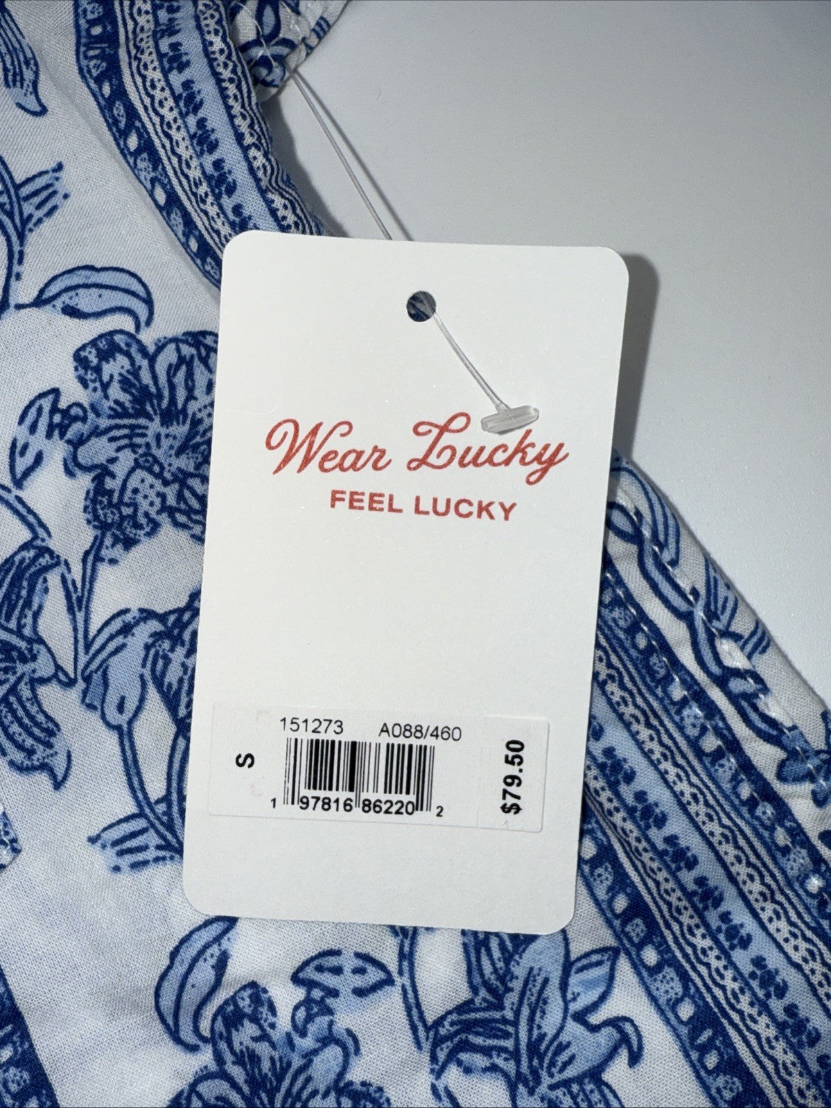 $80 Lucky Brand Women's Printed Button Down Longsleeve Shirt-Blue/White -Small