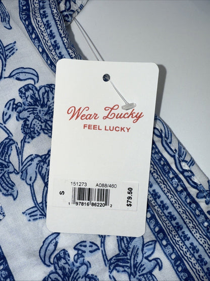 $80 Lucky Brand Women's Printed Button Down Longsleeve Shirt-Blue/White -Small