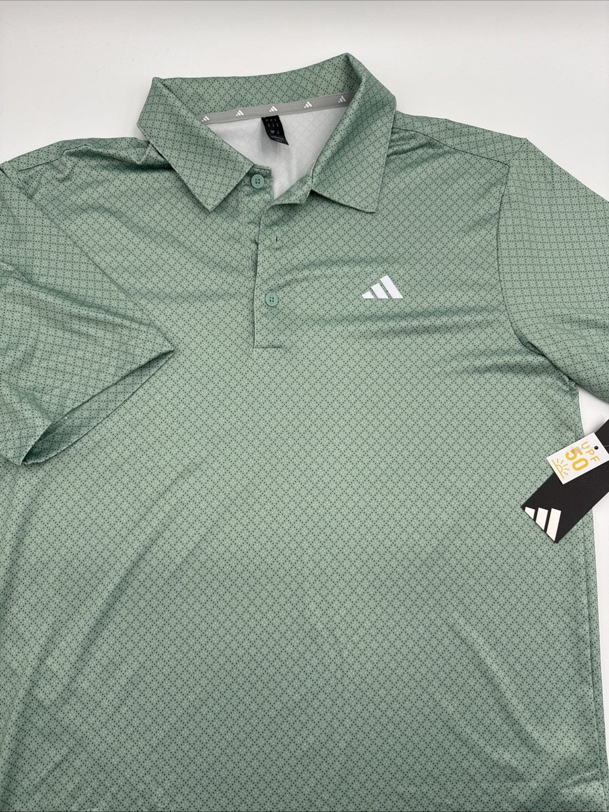 $65 Adidas Men’s Dot Print Golf Polo Shirt UPF 50- Hazy Green - Small -New