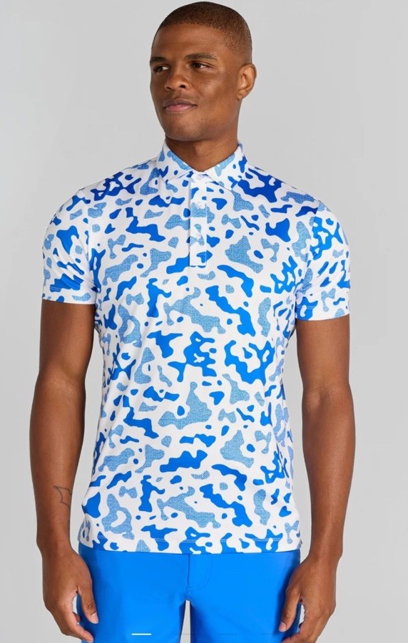 $110 Redvanly Men’s Camo Barres Golf Performance Stretch Polo Shirt-Blue-Small
