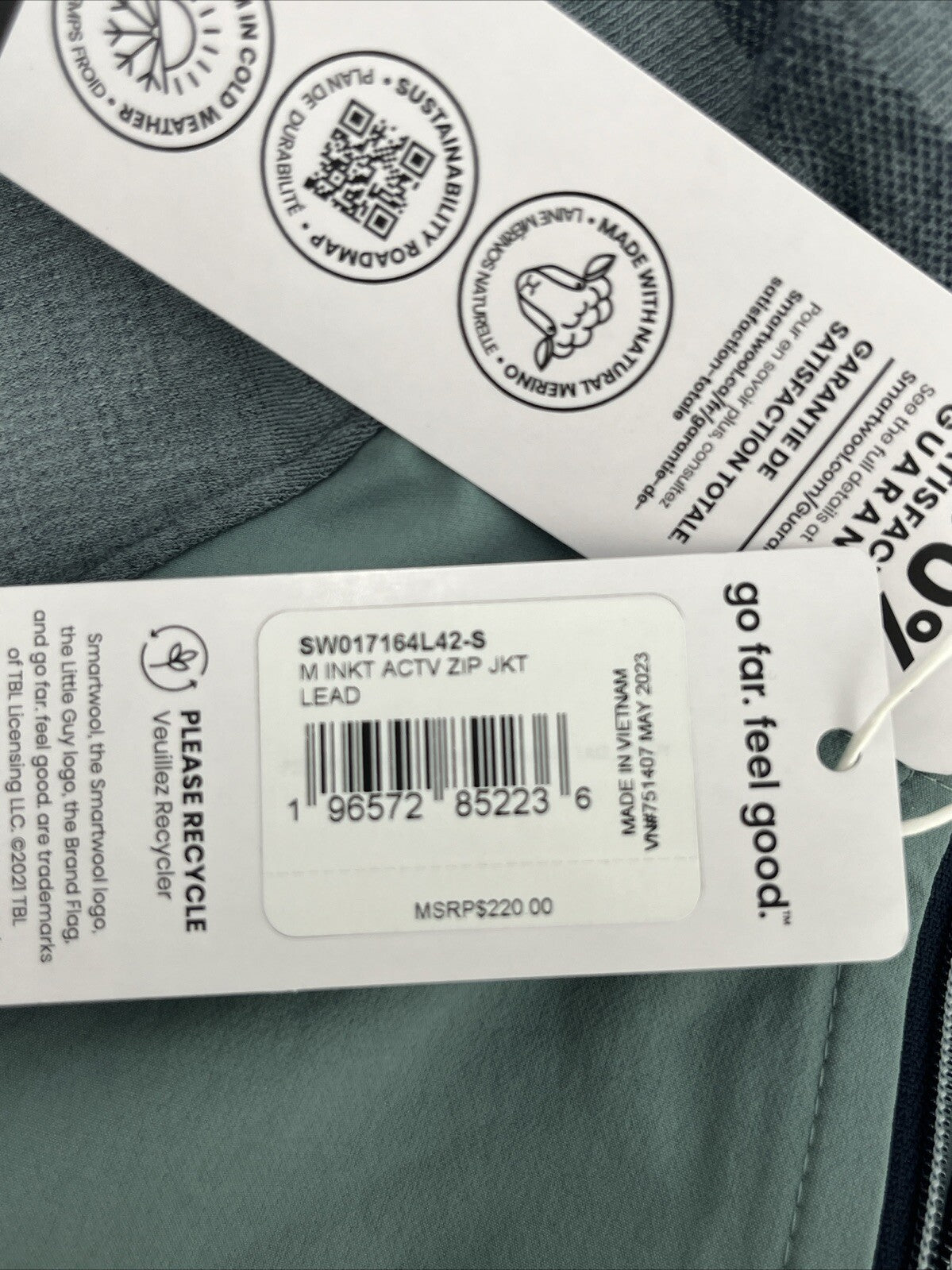 $220 Smartwool Men’s Intraknit Active Full Zip Jacket Merino - Lead Gray- Small