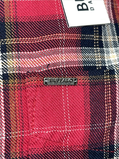 $79 Buffalo David Bitton Men’s Satwil Plaid Long Sleeve Shirt- Cranberry-Small