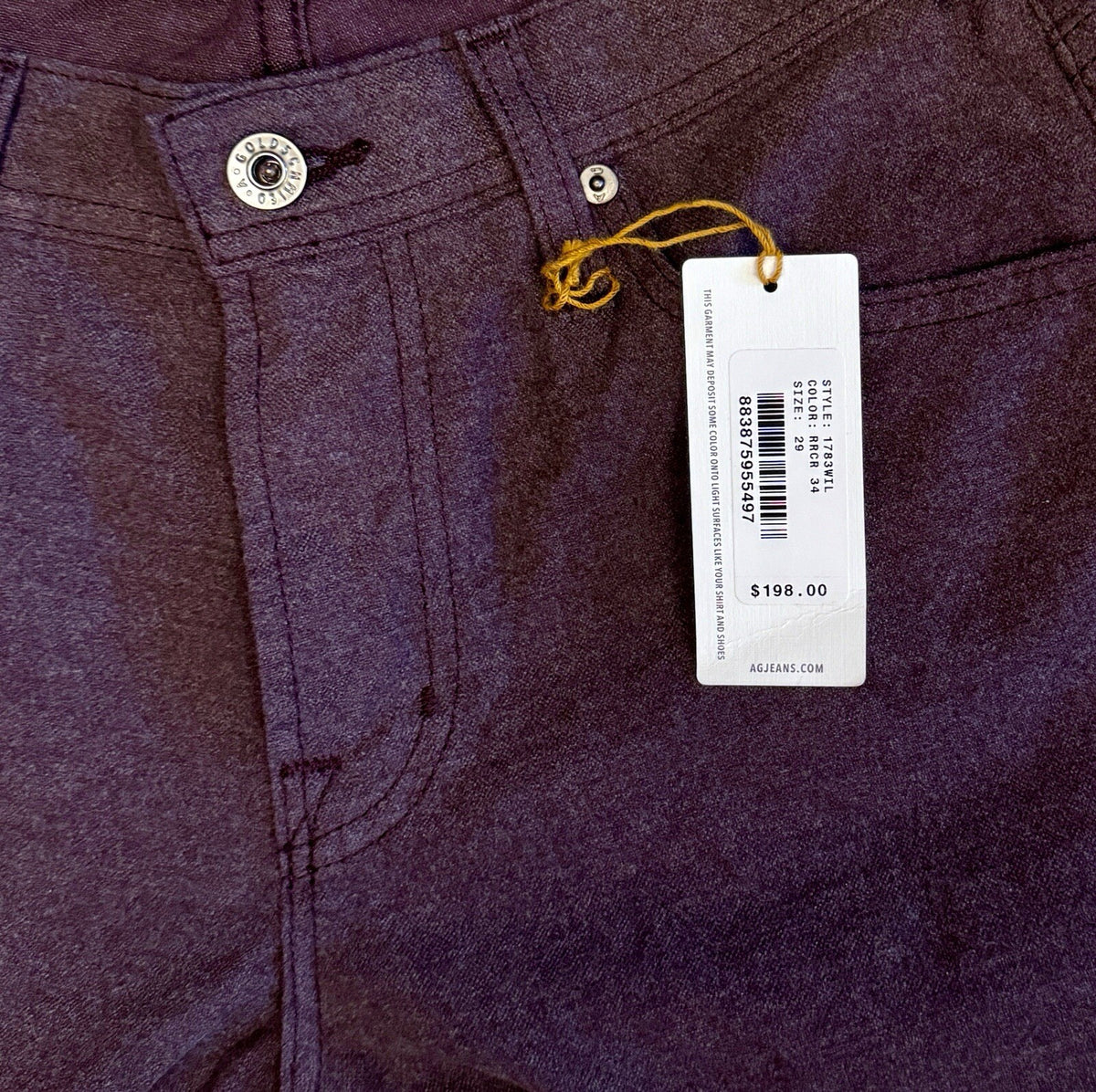 $198 AG Men’s Tellis Slim Fit 5-Pocket Pants Jeans  - Burgundy - Size 29Wx34L