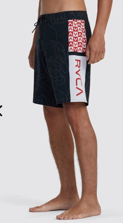 $60 RVCA Men’s Apex 2 - 18" Boardshorts Trunk - Camo Black/Red- Size: 30”- New