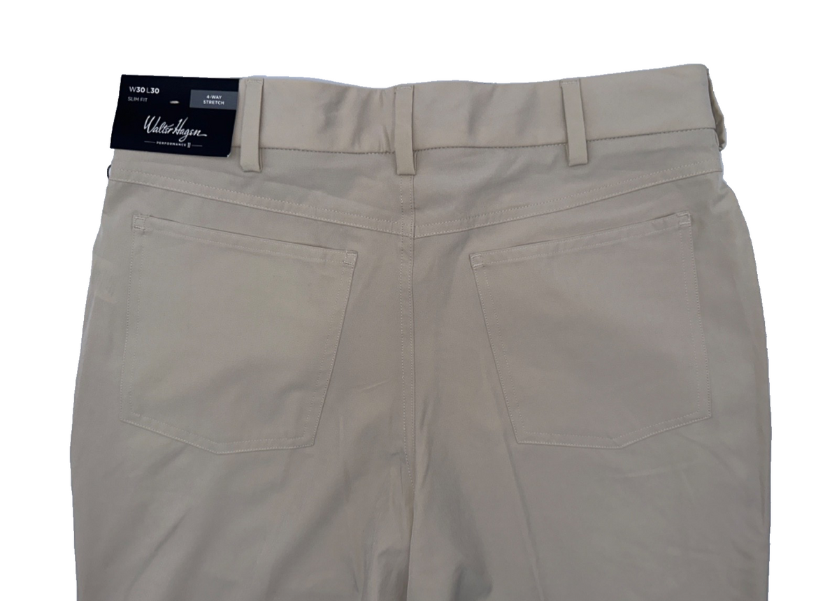$80 Walter Hagen Men's 5 Pocket Slim Fit Golf Pants - Khaki - 30W x 30L - New